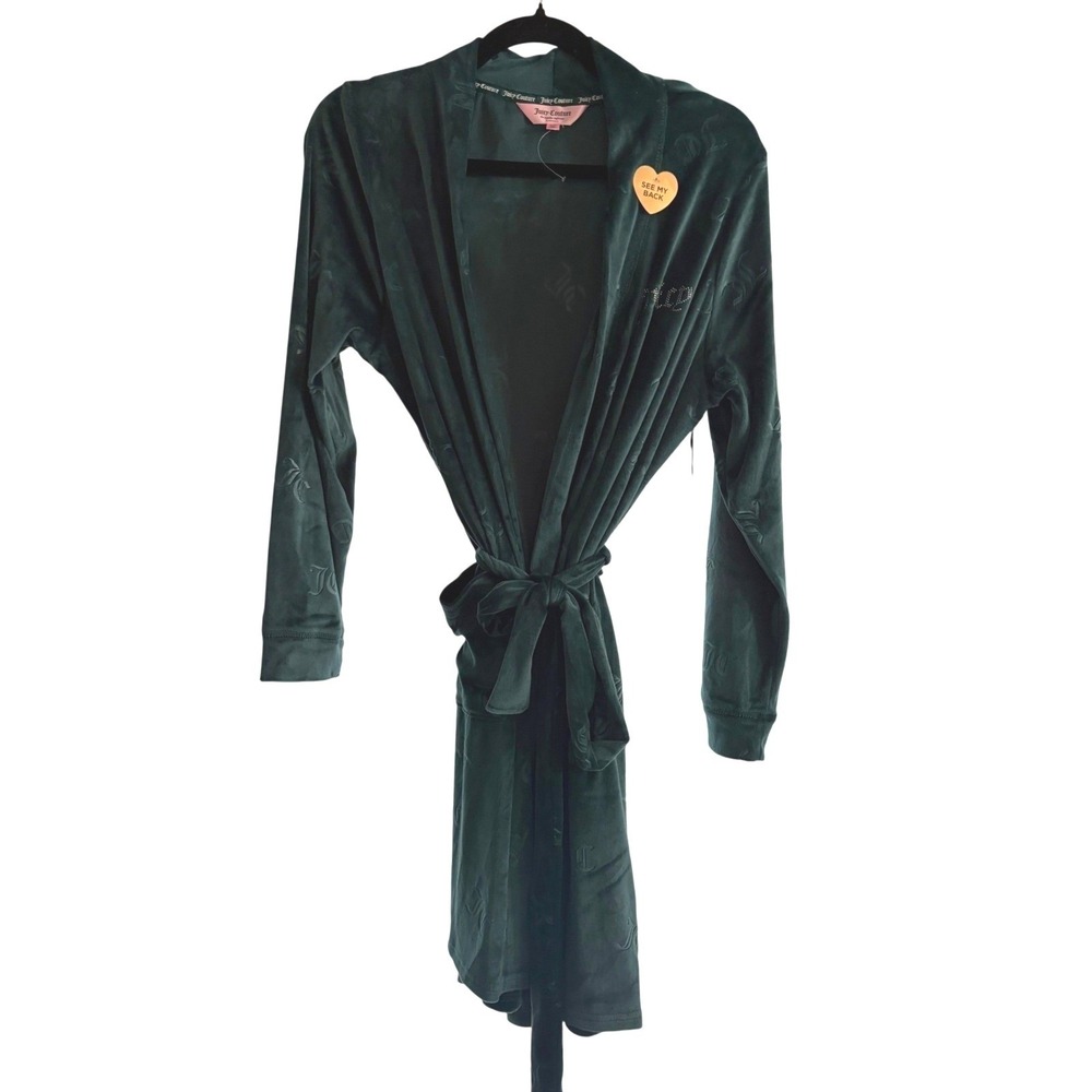 NWT Juicy Couture Green Velvet Robe Sz S/M Rhinestone Logo Y2K Lounge Sleepwear